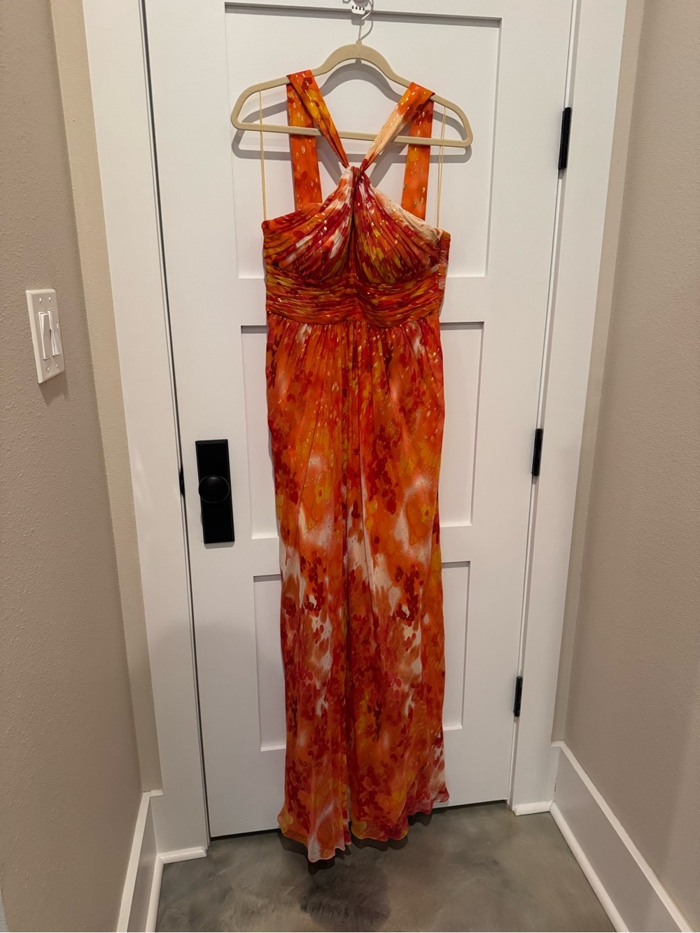 Orange Tie-Dye Maxi Dress with Crisscross Straps